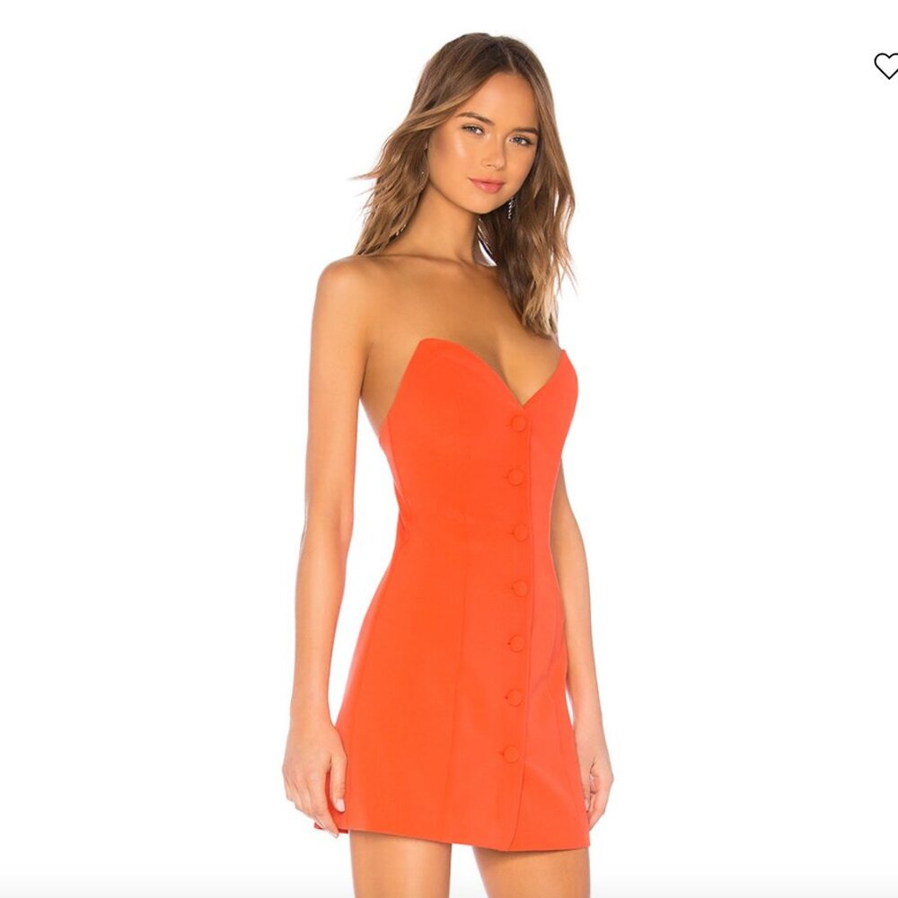 NBD Bright Orange Mikaela Strapless Button Mini Dress NWOT Revolve